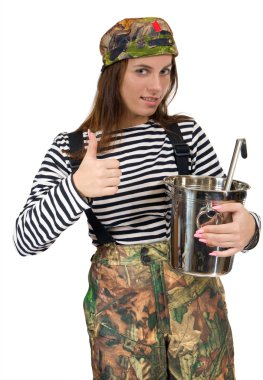 Woman in camouflage clipart