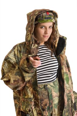 Woman in camouflage clipart