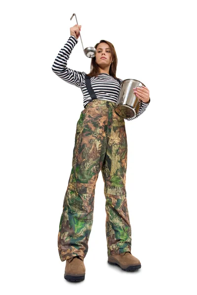 Vrouw in camouflage — Stockfoto