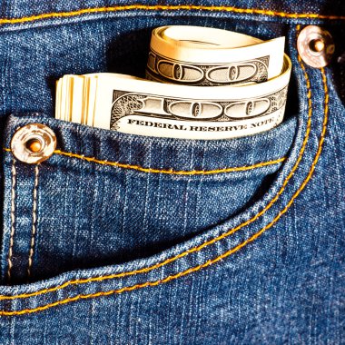 Jeans pocket with many one hundred dolla clipart