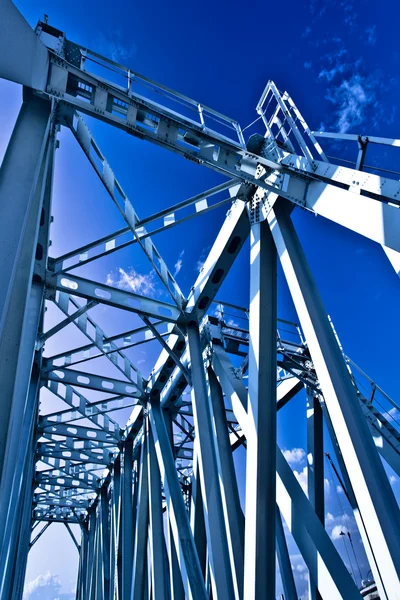 Blue metal suspended bridge construction — Stock Photo, Image