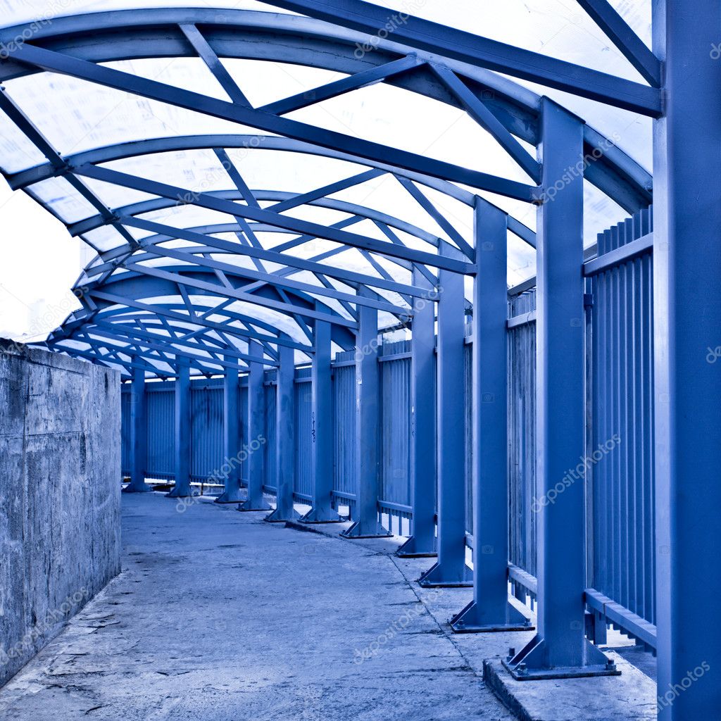 Empty blue corridor interior