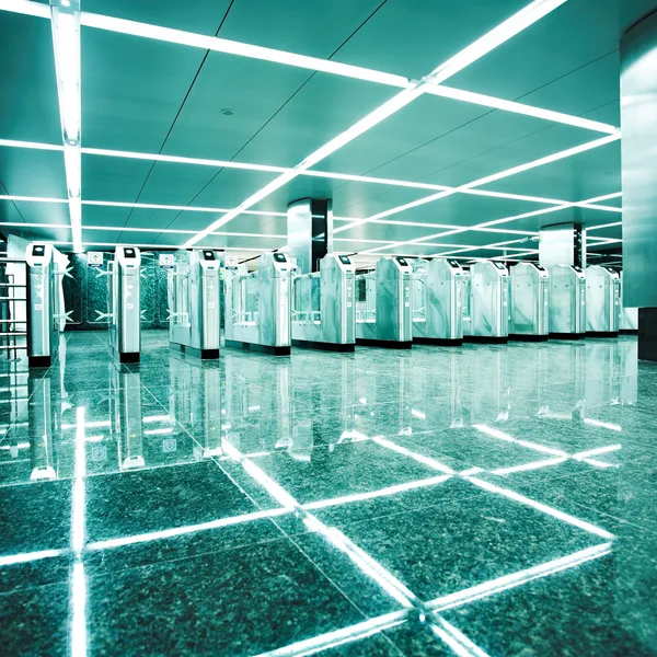 stock image Turnstiles on modern subway station