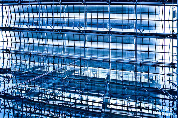 Abstract blue ceiling and wall construction