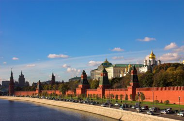 Kremlin wall and blue Moskva river clipart