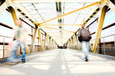 Yellow metal corridor, crowd mooving clipart