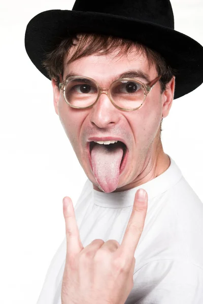 Mann mit Hut und Brille mit Klöppel — Stockfoto