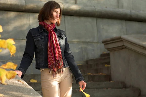 stock image Attractive woman on the stairs