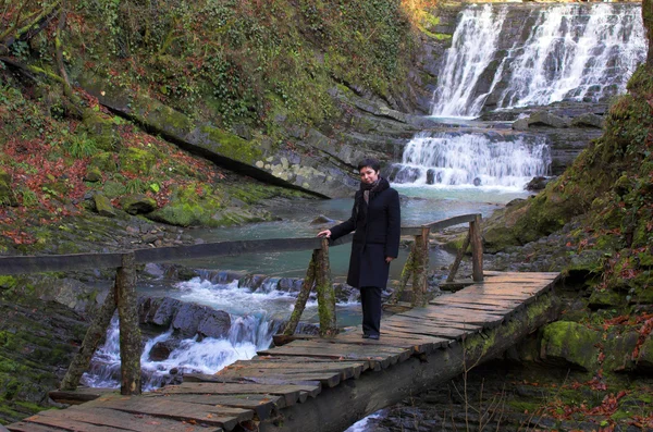 Wild waterfall with bridge — Stock Photo, Image