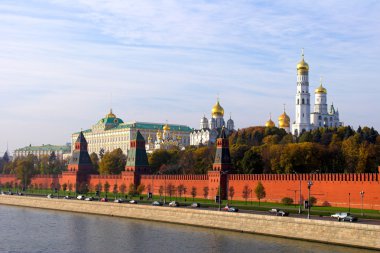 Kremlin wall and blue Moskva river clipart