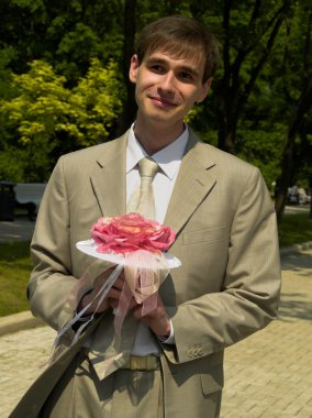Man with the bouquet clipart