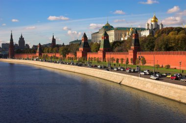 Kremlin wall and blue Moskva river clipart