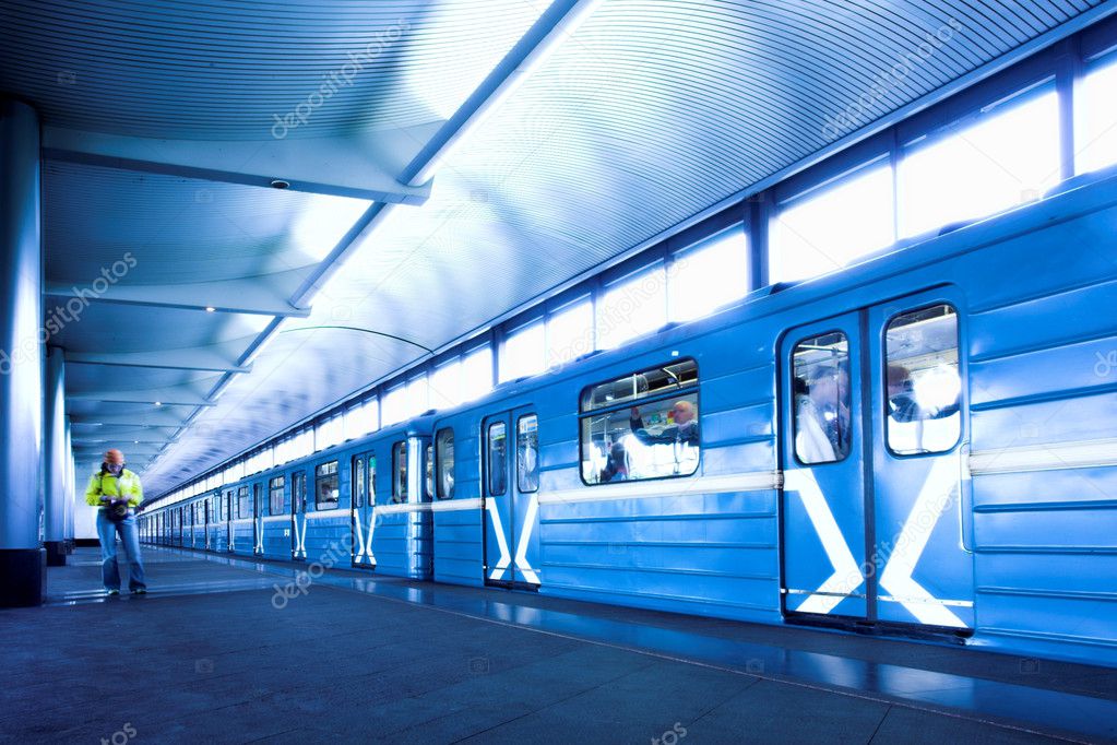 Blue train at subway