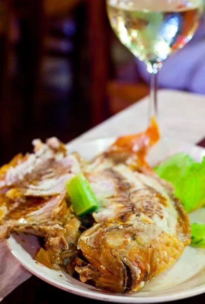 stock image Fried fish on grill in salt