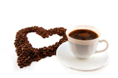 Cup of coffee with heart of coffee beans clipart