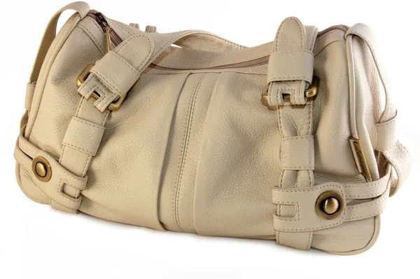 A isolated beige leather handbag — Stock Photo, Image