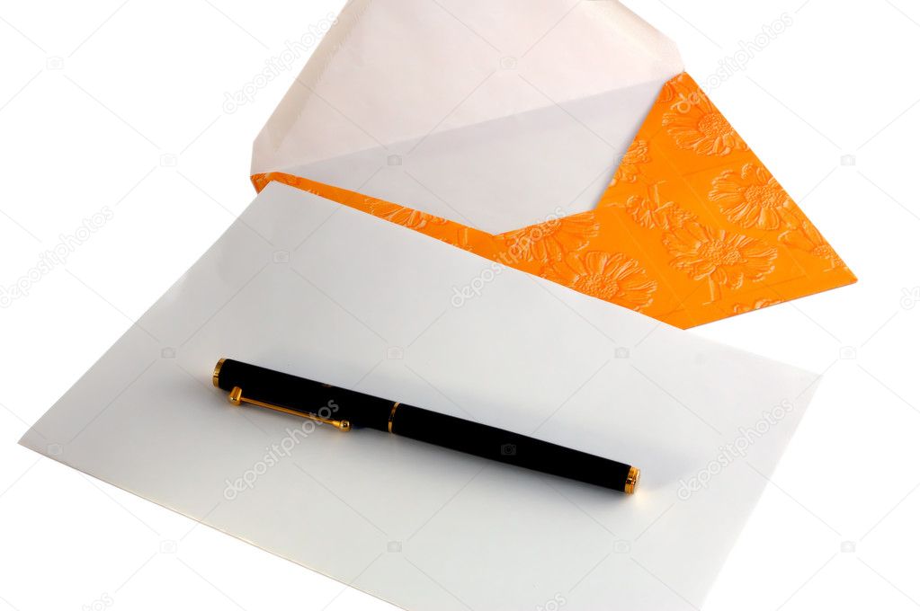 Orange envelope and pen