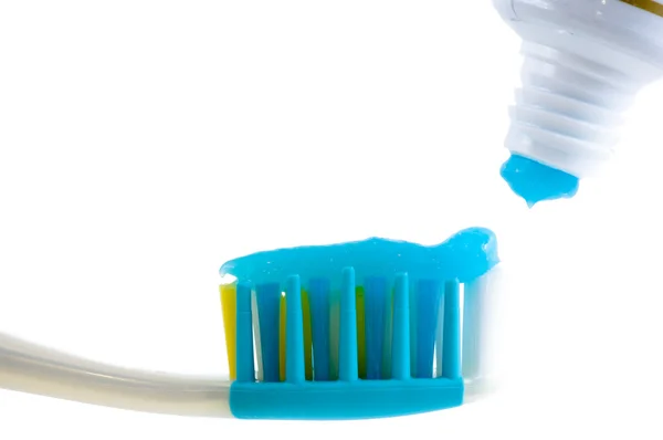 Dental brush and tube with paste. — Stock Photo, Image
