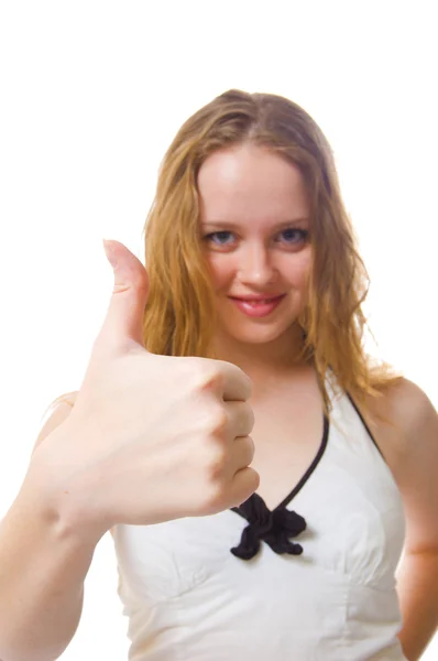 Mladá žena dává palec nahoru — Stock fotografie