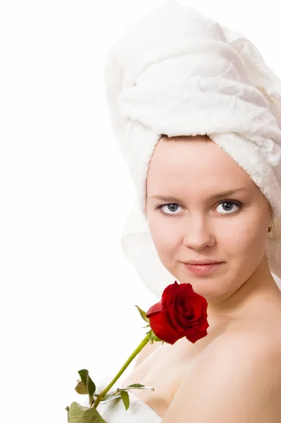 Vrouw met een handdoek — Stockfoto