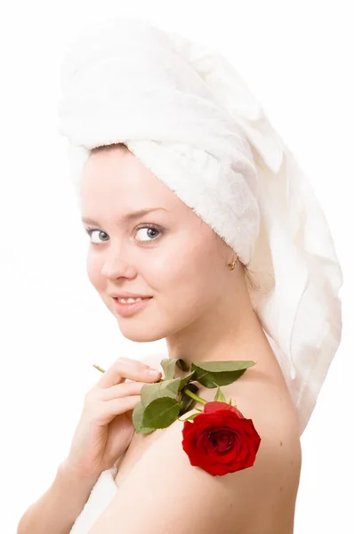 Kvinna med en handduk — Stockfoto