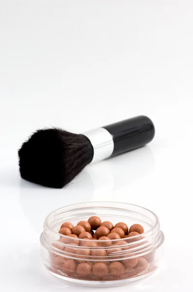 Isolated mineral make-up with brush — Stock Photo, Image