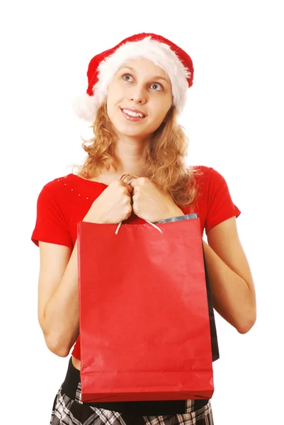 Santa Girl with bags — Stock Photo, Image