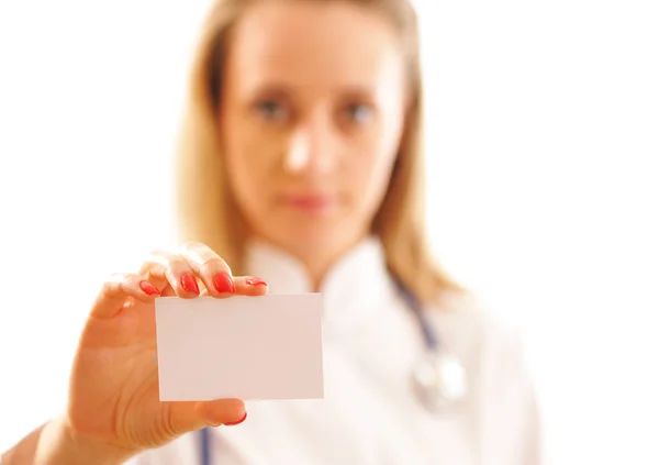 Доктор со своей визиткой — стоковое фото