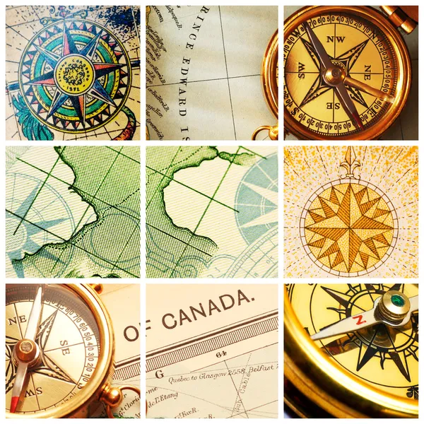 Compass and map collage — Stock Photo, Image