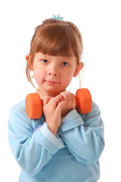 Little girl with dumbbell — Stock Photo, Image