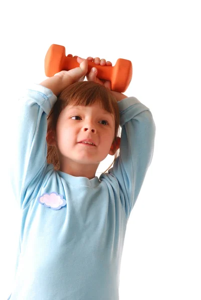 Little girl with dumbbell — Stock Photo, Image