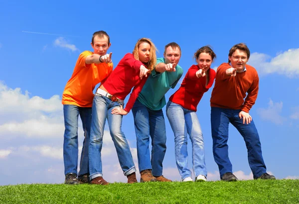 Group of pointing to camera — Stock Photo, Image