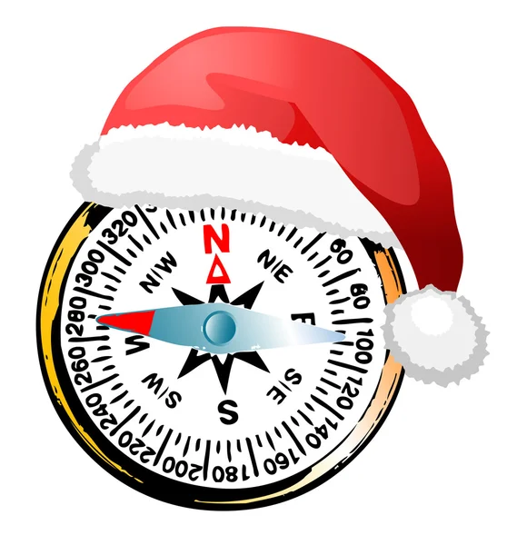 指南针在圣诞老人的帽子 — 图库矢量图片