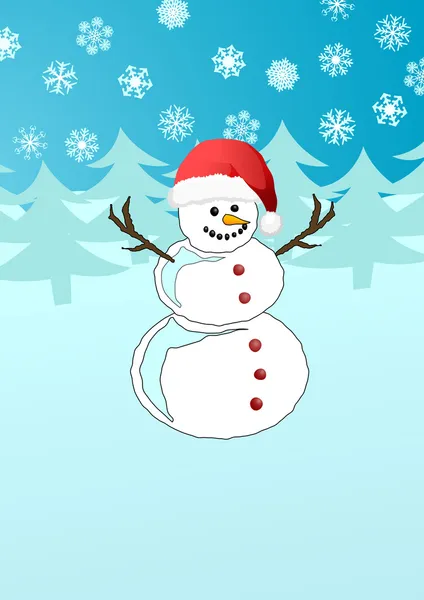 Muñeco de nieve en sombrero de Santa — Vector de stock