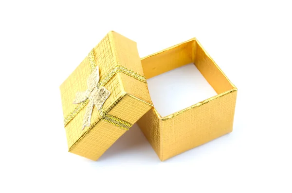 Altın hediye kutusu açma — Stok fotoğraf
