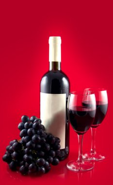 Dark red wine on red back clipart