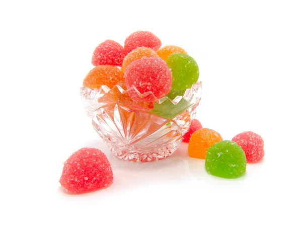 Colour fruit candy in a crystal vase — Stock Photo, Image