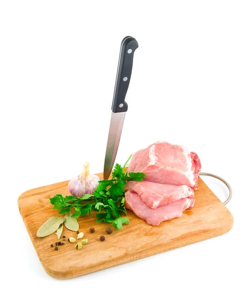 Meat, knife and spice — Stock Photo, Image