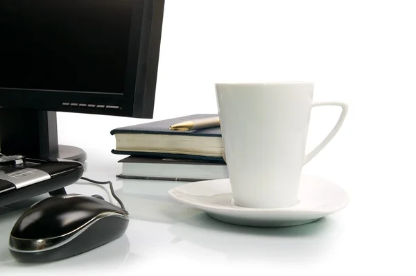 Cup of coffee and computer — Stock Photo, Image
