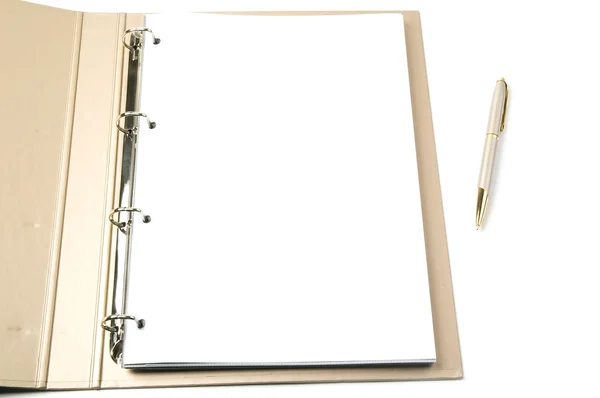 Golden ring binder and pen — Stock Photo, Image