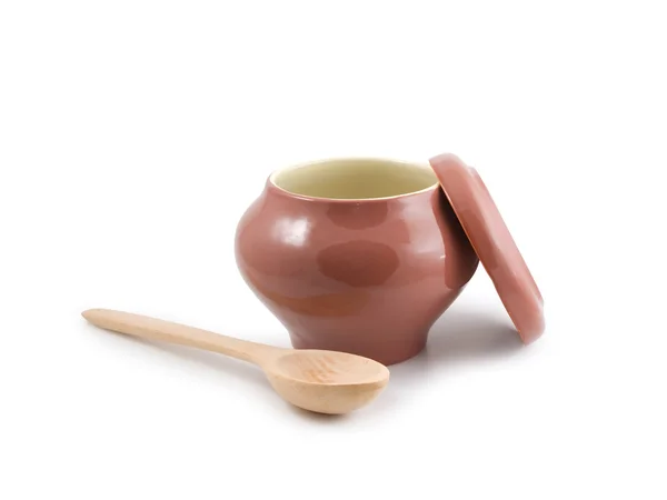 Ceramic pot and spoon — Stock Photo, Image