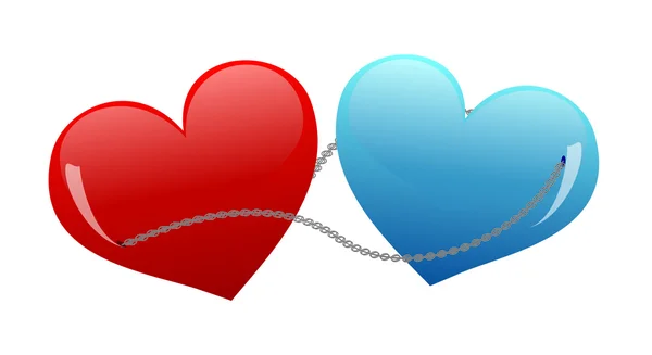 Серця, з'єднані ланцюгом — стоковий вектор
