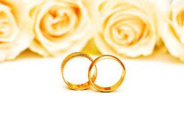 Roses and wedding rings isolated clipart