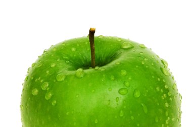 Green apple with dew isolated on white clipart