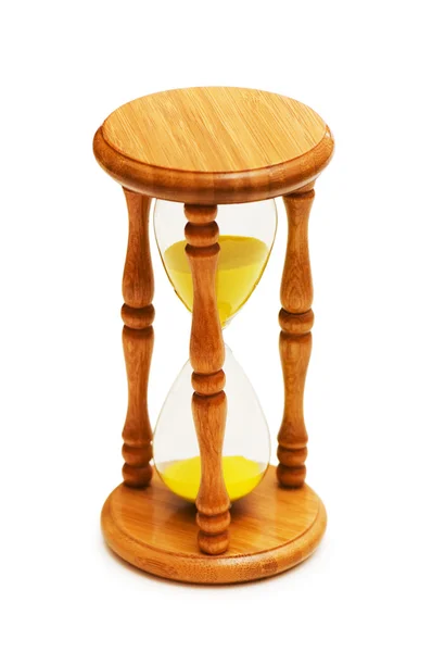 Ahşap hourglass üzerinde beyaz izole — Stok fotoğraf