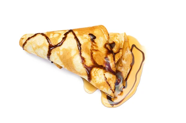 Pancake with honey covered with chocolat — Stock Photo, Image