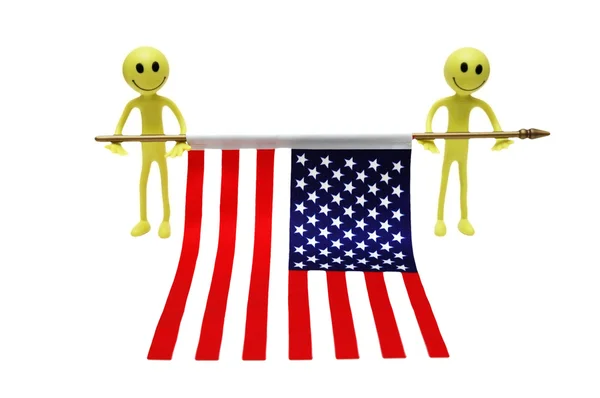 Two smilies holding US flag — Stock Photo, Image