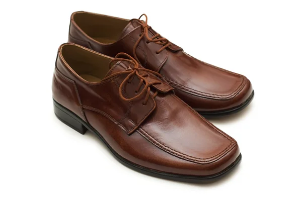 Elszigetelt, fehér, barna férfi cipő — Stock Fotó