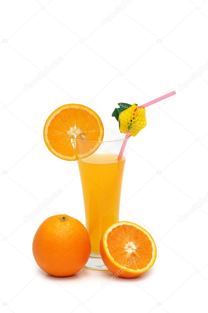 Orange and juice isolated on the white