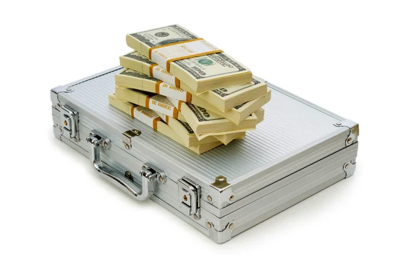 Caixa de metal e lotes de dólares em branco — Fotografia de Stock
